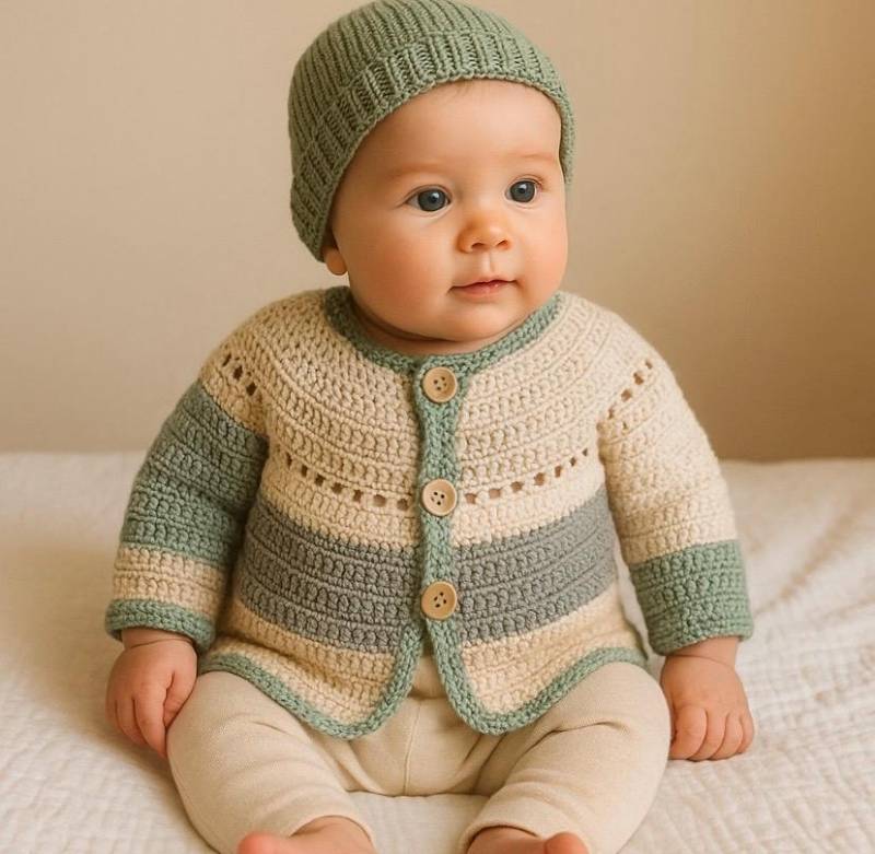 Peter Rabbit - Handgemachte Baby Strickjacke Weicher Gehäkelter Pullover in Neutralen & Salbei Tönen | 3-6 Monate Peter Rabbit - Handgemachte Baby Strickjacke Weicher Gehäkelter Pullover in Neutralen & Salbei Tönen | 3-6 Monate von unknotme00