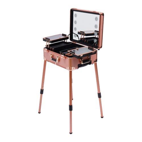 Kosmetikkoffer Trolley Schminkkoffer Make-Up Koffer Beauty Mit Spiegel +4Rollen Schminkstation Schminktisch Beautycase Friseurkoffer Make Up Organizer Pro Kosmetische Wagen Lagerung Cart von unkonwcy