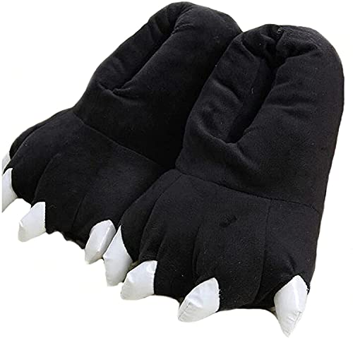 unlockgift Hausschuhe Herbst Winter Plüschtier Kostüm Pfote Klaue Schuhe Männer Frauen Kinder, Cosplay Tiger Dinosaurier Bär Panda Kostüm-28-32,Black von unlockgift