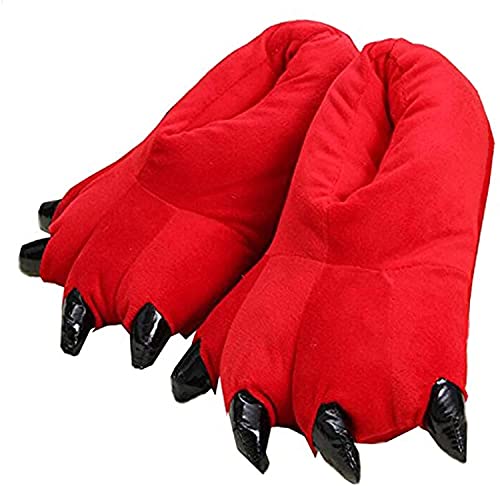 unlockgift Hausschuhe Herbst Winter Plüschtier Kostüm Pfote Klaue Schuhe Männer Frauen Kinder, Cosplay Tiger Dinosaurier Bär Panda Kostüm-28-32,Red von unlockgift