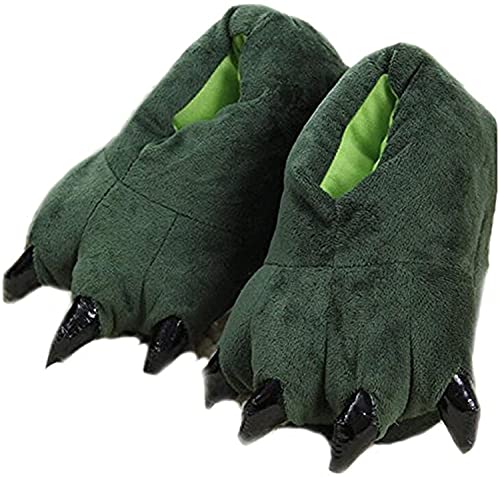 unlockgift Hausschuhe Herbst Winter Plüschtier Kostüm Pfote Klaue Schuhe Männer Frauen Kinder, Cosplay Tiger Dinosaurier Bär Panda Kostüm-35-38,Green von unlockgift