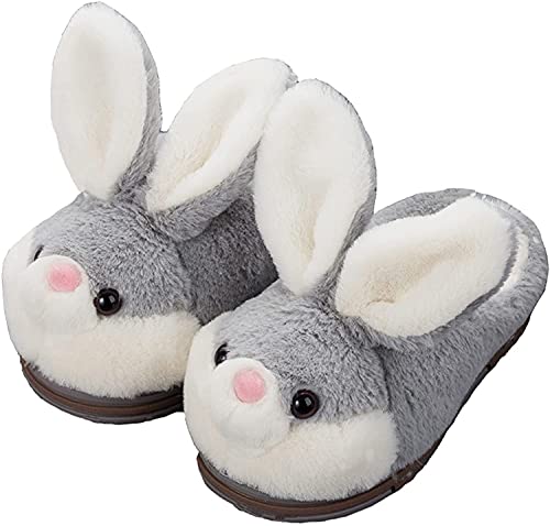 unlockgift Seemehappy Hausschuhe Kinder Mädchen,Hausschuhe Mädchen,Hausschuhe Tiere, Hase, Winter Hausschuhe Kinder,plüsch Hausschuhe Kinder-27-28,Gray Slipper von unlockgift