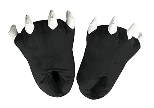 unlockgift Plüsch Hausschuhe Tiere, Dino Hausschuhe,Unisex Erwachsene Kinder Hausschuhe Lustig,bigfoot Kostüm, Kinder Schuhe Erwachsene Pfotenschuhe-Large,Black White von unlockgift