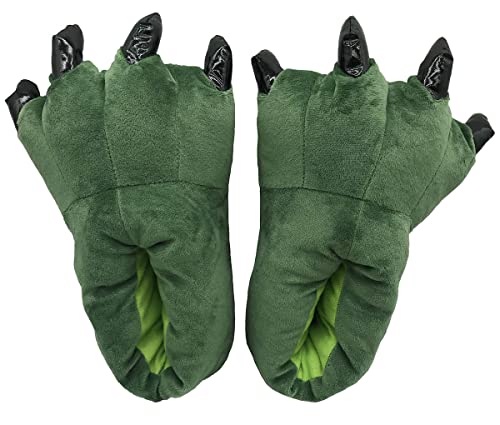 unlockgift Plüsch Hausschuhe Tiere, Dino Hausschuhe,Unisex Erwachsene Kinder Hausschuhe Lustig,bigfoot Kostüm, Kinder Schuhe Erwachsene Pfotenschuhe-Medium,Green von unlockgift