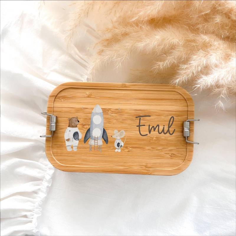Personalisierte Brotdose - Edelstahl Lunchbox Mit Bambusdeckel, Kinder Geschenk, Geschenk Einschulung, Auslaufsicher, Hejhanni Motiv von unserGLUECK