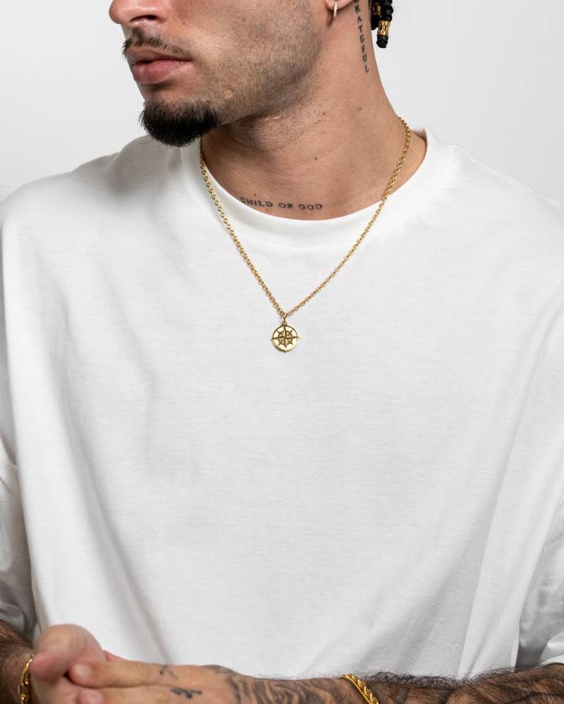 18K Gold Kompass Halskette Mit Anhänger in Für Herren - Compass North Star Charm Necklace For Men & Women By Unshinebar von unshinebar