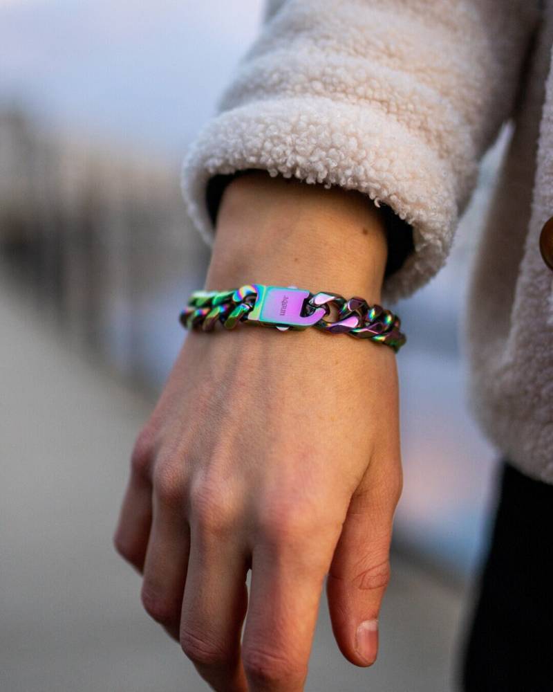 Buntes Regenbogen Cuban Armband 15mm Aus 316L Edelstahl Und 18K Gold - Rainbow Multicolour Bracelet Mens By Unshinebar von unshinebar