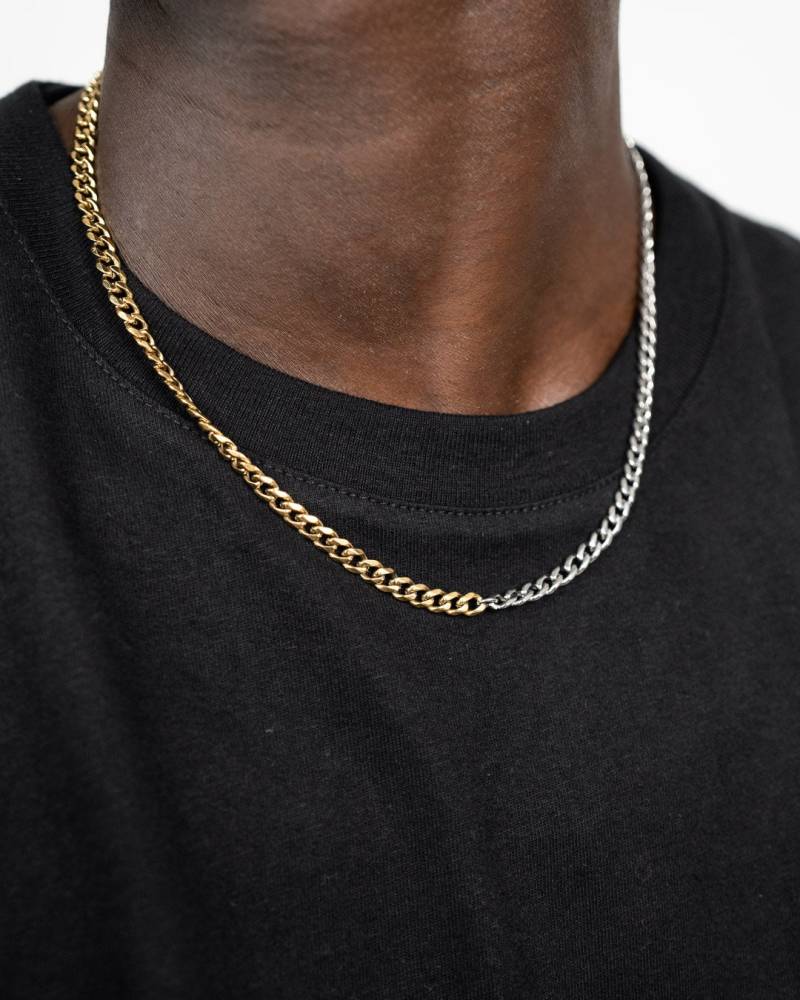 Cuban 5mm Bicolor Halskette in Silber Und 18K Gold - Silver & Mix Chain For Men Women By Unshinebar von unshinebar