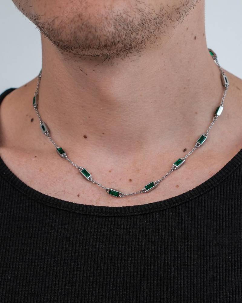 Dünne Gemstone Kette in Emerald Grün Aus Edelstahl Und Zirkonia Steinen Silber - Herren Tennis Chain Necklace By Unshinebar von unshinebar