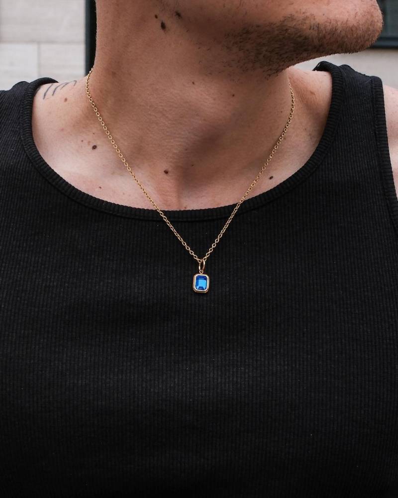 Edelstein Halskette Mit Anhänger in Blau Gold - Dainty Vintage Blue Sapphire Style Gemstone Pendant Necklace For Men & Women By Unshinebar von unshinebar