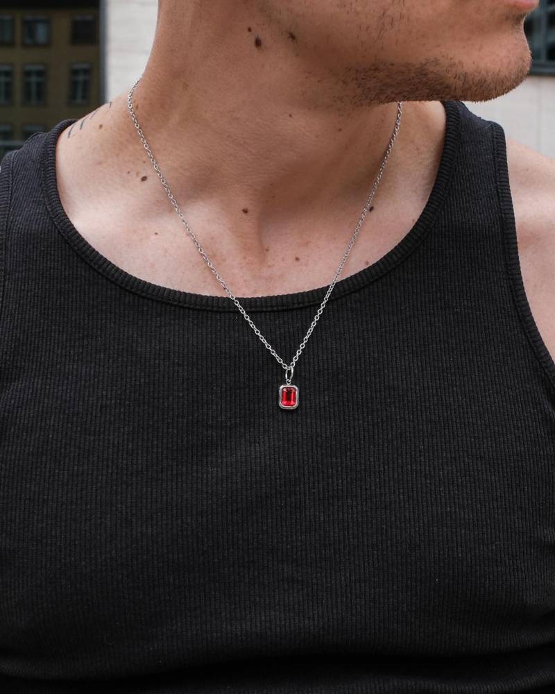 Edelstein Halskette Mit Anhänger in Rot Silber - Dainty Vintage Ruby Style Gemstone Pendant Necklace For Men & Women By Unshinebar von unshinebar