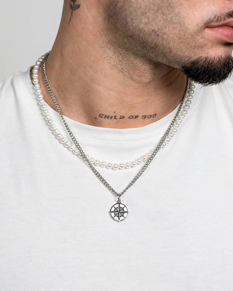 Kompass Halskette Mit Anhänger in Silber Und Gold Aus Edelstahl 18K - Compass North Star Necklace For Men & Women By Unshinebar von unshinebar