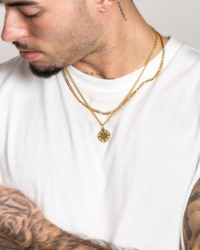 Kompass Layering Set Halskette Mit Anhänger Aus Edelstahl Und 18K Gold - Compass Necklace Layer For Men & Women By Unshinebar von unshinebar