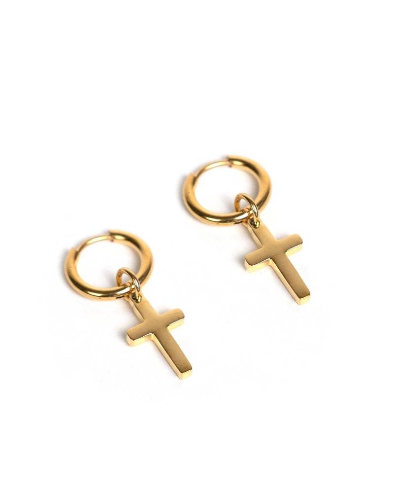Kreuz Creole Ohrring Mit Anhänger Aus 316L Stainless Steel Und 18K Gold - Unisex Cross Für Mann Frau By Unshinebar von unshinebar