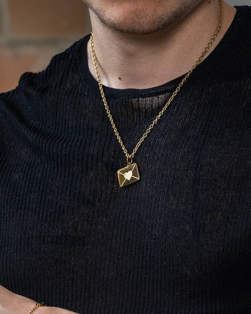 Liebesbrief Halskette Mit Anhänger Aus Edelstahl Und 18K Gold - Love Letter Heart Necklace Couple Chain For Men & Women By Unshinebar von unshinebar