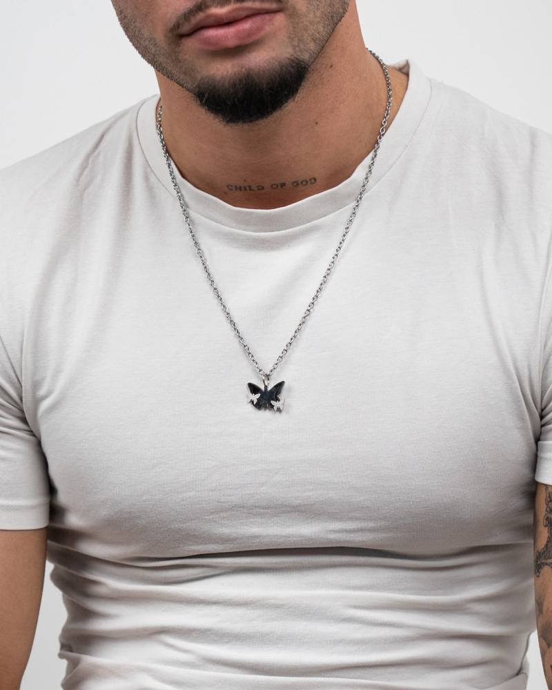 Schmetterling Halskette Silber Mit Anhänger Aus Edelstahl Und 18K Gold - Silver Butterfly Charm Necklace For Men & Women By Unshinebar von unshinebar