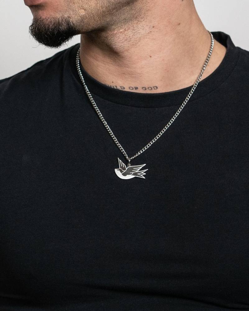 Schwalbe Halskette Mit Anhänger in Silber Und 18K Gold - Minimal Swallow Bird Pendant Necklace For Men & Women By Unshinebar von unshinebar