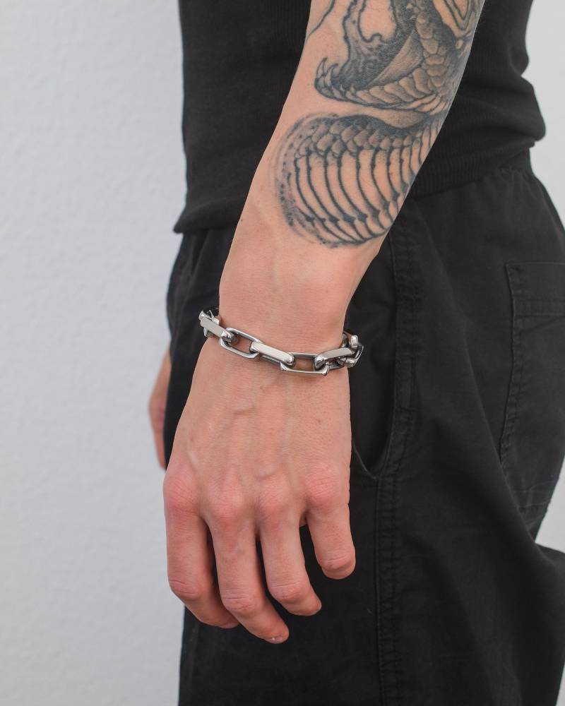 Silver Square Armband Aus Edelstahl, 10mm Thick Chain Bracelet, Chunky Statement Link Bracelet For Men & Women By Unshinebar von unshinebar