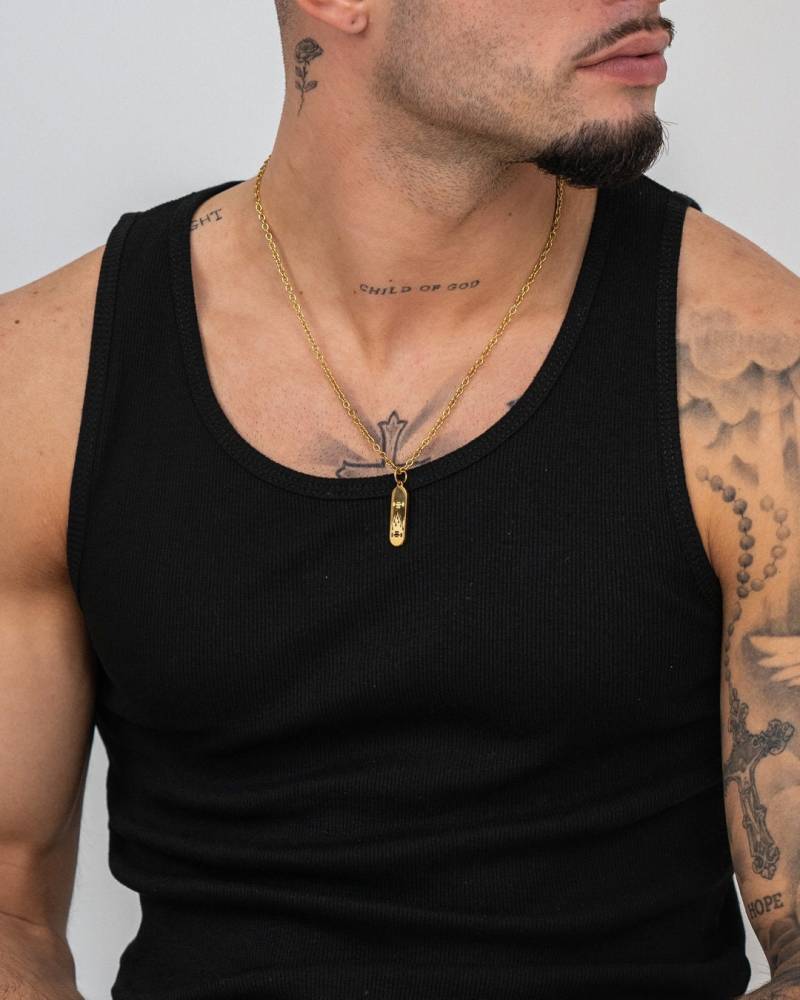 Skateboard Halskette Mit Anhänger Aus Edelstahl Und 18K Gold - Skater Unisex Necklace For Men & Women By Unshinebar von unshinebar
