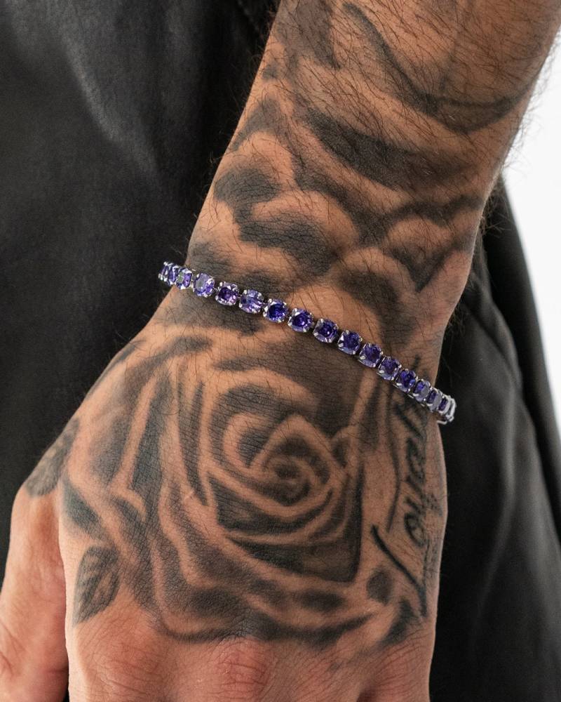 Tennis Armband Violett Lila Aus Edelstahl Und Zirkonia Steinen - Iced Out Herren Bracelet By Unshinebar von unshinebar