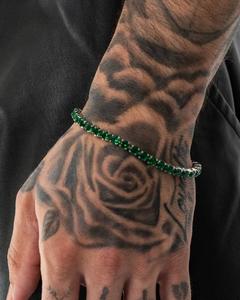Tennis Armband in Emerald Grün Aus Edelstahl Und Zirkonia Steinen - Herren Iced Out Bracelet By Unshinebar von unshinebar