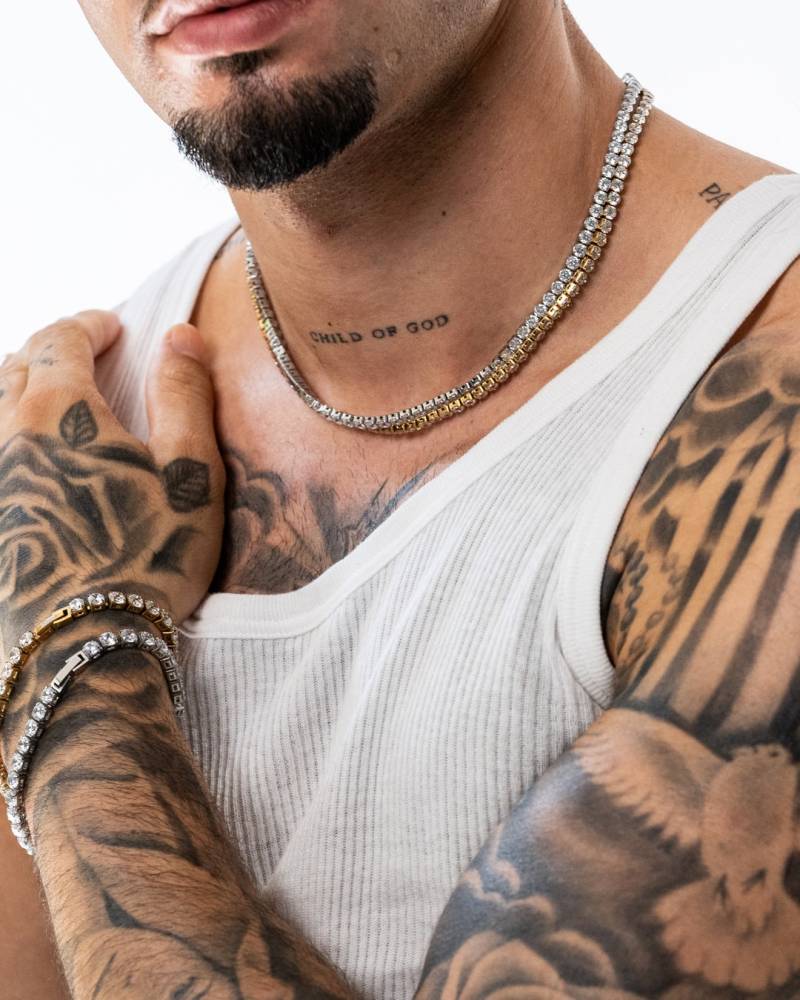 Tennis Halskette Aus Edelstahl Und 18K Gold Plating Mit Zirkonia Steinen - Iced Out Chain Für Herren Diamond By Unshinebar von unshinebar