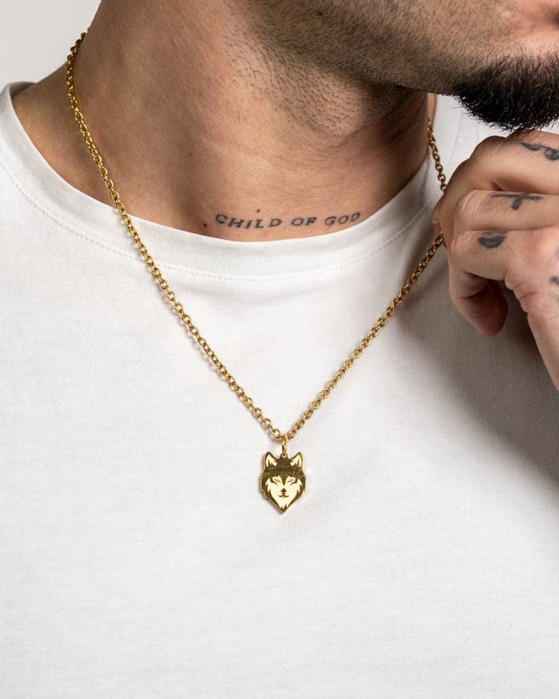Wolf Halskette Mit Anhänger Aus Edelstahl Und 18K Gold - Streetwear Head Fenrir Necklace For Men & Women By Unshinebar von unshinebar