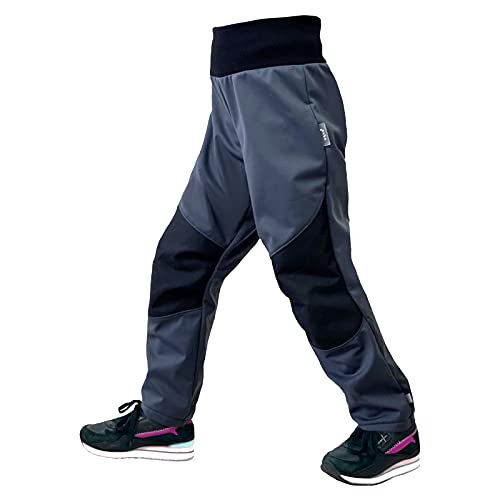 Kinder Softshell Hose Flexi mit Fleece Elastische Wasserabweisend und Winddichte Atmungsaktive Outdoorhose Funktionshose Freizeithose von unuo
