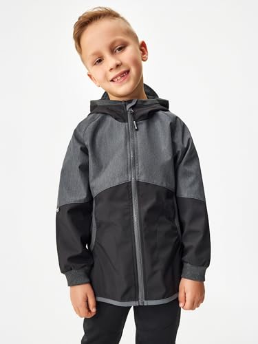 unuo, Kinder-Softshell-Jacke ohne Innenfutter Street, Schwarz, Gestromtes Grau 152/158 von unuo