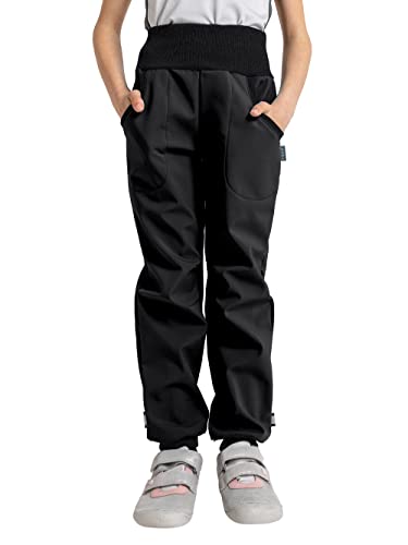 unuo, Kinder Unisex Softshell Hose mit Fleece Wasserabweisend und Winddichte Atmungsaktive Outdoorhose Funktionshose Street Schwarz von unuo