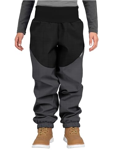 unuo, Kinder Softshellhose mit Sherpa Light, Grau Gestromt, Schwarz Gestromt von unuo
