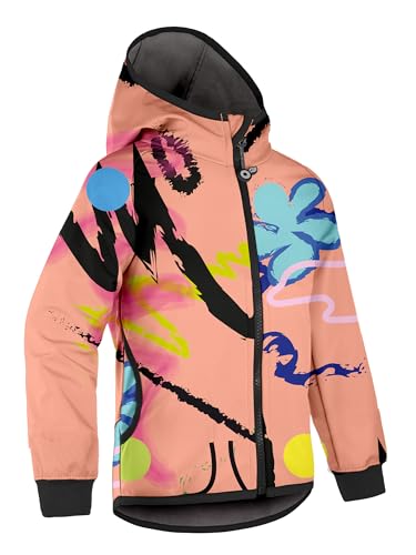 unuo Kinder Softshelljacke mit Fleecefutter und Kapuze, wasserabweisende und winddichte Outdoor Full-Zip Funktionsjacke, atmungsaktive Kinderjacke BASIC, Aprikose, Fantasie von unuo