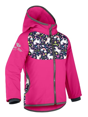 unuo, Kinder Softshelljacke mit Fleece Basic, Fuchsia, Einhörner von unuo