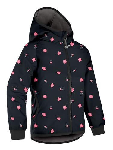 unuo, Kinder Softshelljacke mit Fleece Basic, Schwarz, Blumen von unuo