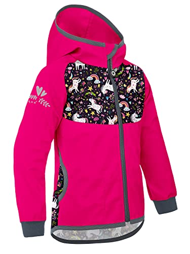 unuo, Kinder Softshelljacke ohne Futter Basic, Fuchsia, Einhörner von unuo