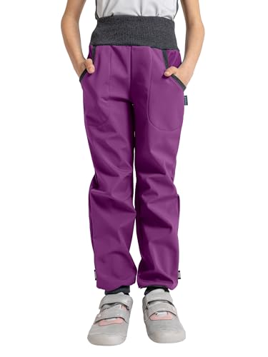 unuo, Kinder Unisex Softshell Hose mit Fleece Wasserabweisend und Winddichte Atmungsaktive Outdoorhose Funktionshose Street Brombeere von unuo