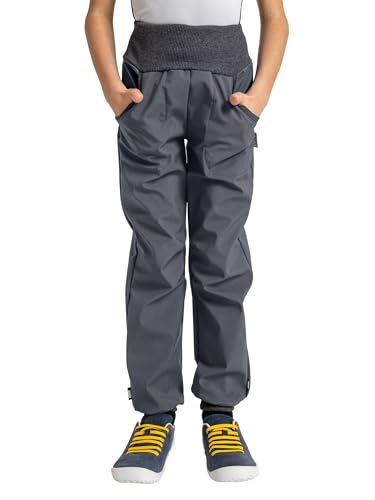 unuo, Kinder Unisex Softshell Hose mit Fleece Wasserabweisend und Winddichte Atmungsaktive Outdoorhose Funktionshose Street Dunkel Grau von unuo