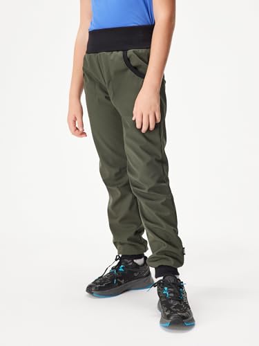 unuo, Kinder Unisex Softshell Hose mit Fleece Wasserabweisend und Winddichte Atmungsaktive Outdoorhose Funktionshose Street Khaki von unuo