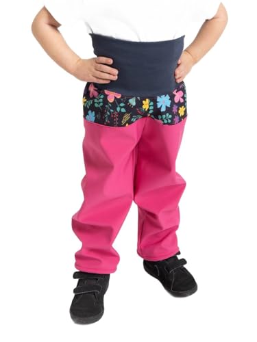 unuo, Kleinkind-Softshell-Hose mit Fleece Basic, Fuchsia, Blumen 86/92 von unuo