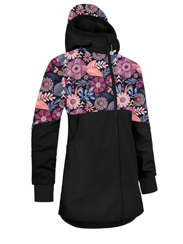 unuo, Mädchen Softshellmantel mit Fleece Street, Schwarz, Magische Blumen von unuo