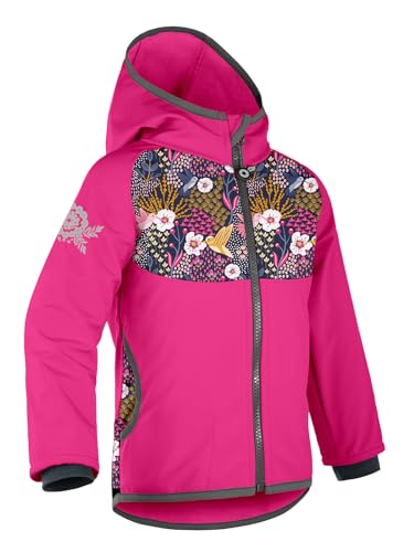 unuo Kinder Softshelljacke mit Fleecefutter und Kapuze, wasserabweisende und winddichte Outdoor Full-Zip Funktionsjacke, atmungsaktive Kinderjacke BASIC, Fuchsia, Kolibri von unuo