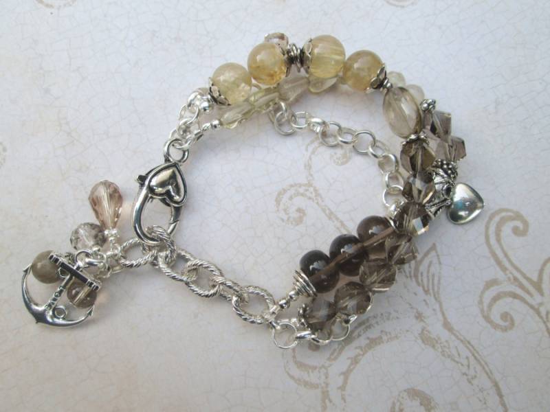 Rauchquarz Bettelarmband Mit Anker Charm Rauchquarz Bettelarmband Mit Anker Charm von unusualadornments