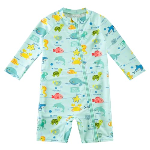 upandfast Baby Badeanzug Einteiliger mit Reißverschluss UPF50+ Sonnenschutz Infant Swimwear(18-24 Monate,Meerestiere) von upandfast