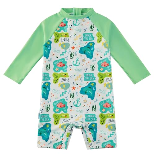 upandfast Baby Badeanzug Junge mit Knöpfen UPF50+ Badebekleidung Für Baby(18-24 Monate, Grüner Hai) von upandfast
