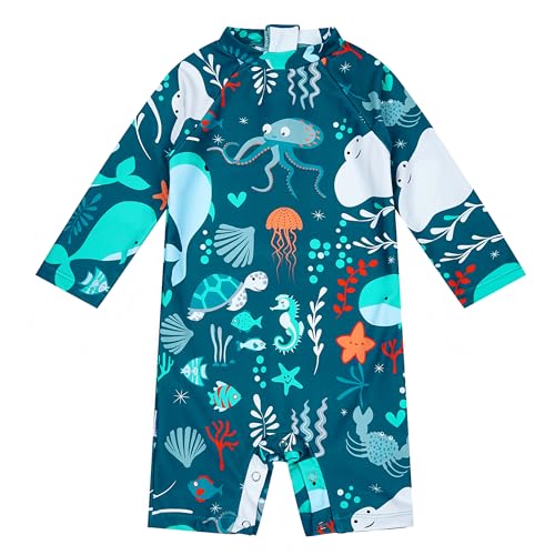 upandfast Baby Badeanzug Junge mit Knöpfen UPF50+ Badebekleidung Für Baby(Blauwal, 6-9 Monate) von upandfast