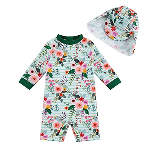 upandfast Baby Badeanzug Strandbadeanzug mit Langen Ärmeln(Streifen Blume,3-6 Monate) von upandfast