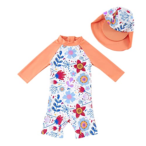 upandfast Baby Badeanzug mit Sonnenhut UPF 50+ Badebekleidung für Baby(Sonnenblume,6-9 Monate) von upandfast
