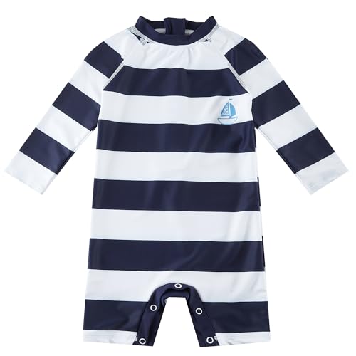 upandfast Baby Badebekleidung mit Reißverschluss Uv Schutz Baby Junge Badeanzug(18-24 Monate,Weißer Streifen) von upandfast