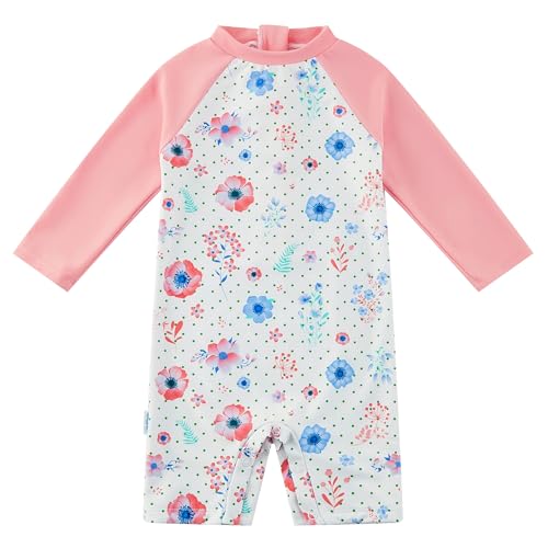 upandfast Baby Bademode UPF 50+ Sonnenschutz Kleinkind Rashguard Badeanzug (6-9 Monate,Rosa Blume) von upandfast