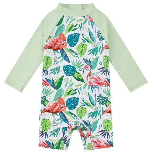 upandfast Baby Bademode UPF 50+ Sonnenschutz Kleinkind Rashguard Badeanzug (Flamingos, 6-9 Monate) von upandfast